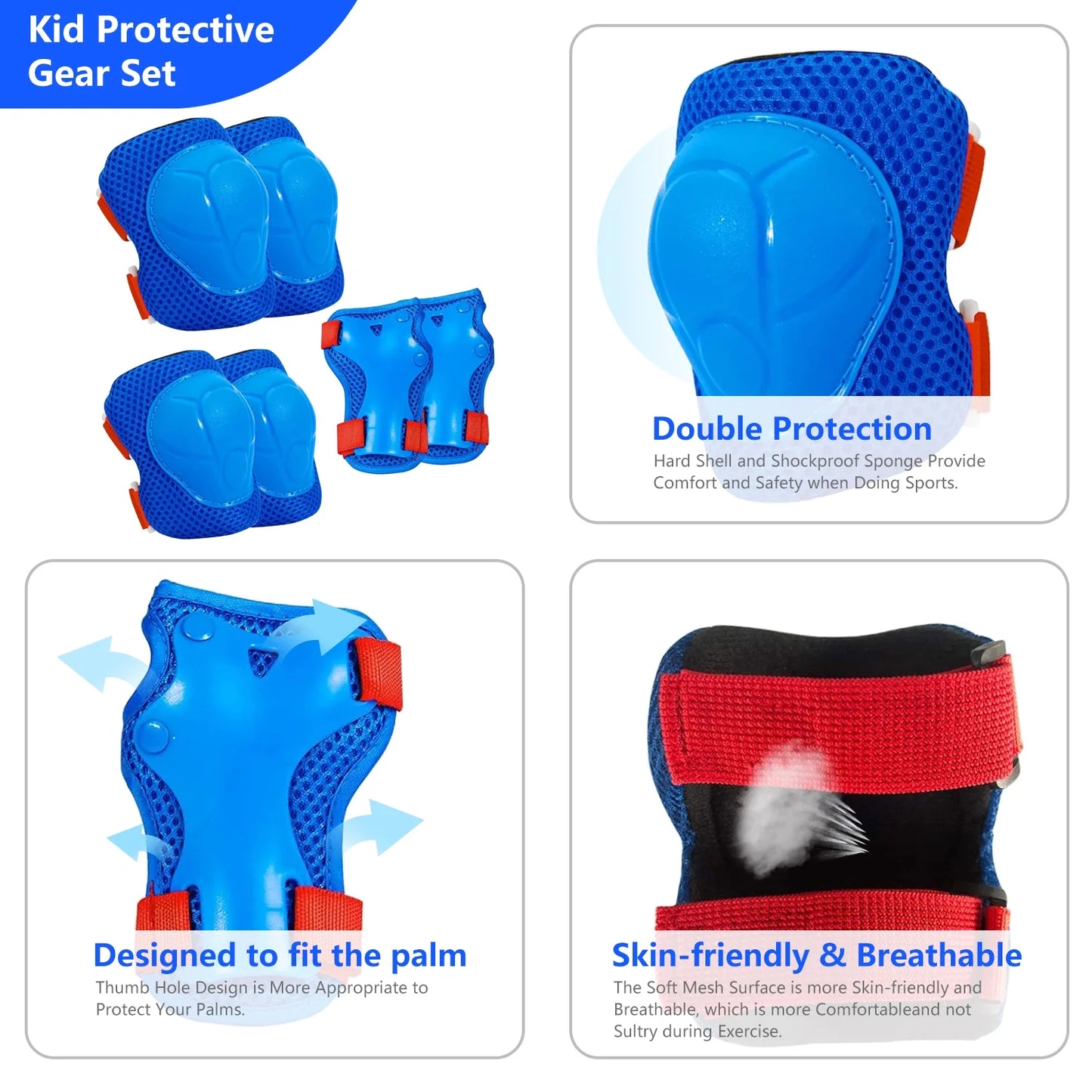 Kids Protective Gear Set - Knee Pads, Elbow Pads, and Wrist Guards for Skating, Cycling, Rollerblading, Scooter - Toddler to Teen Size (3-10 Years)
