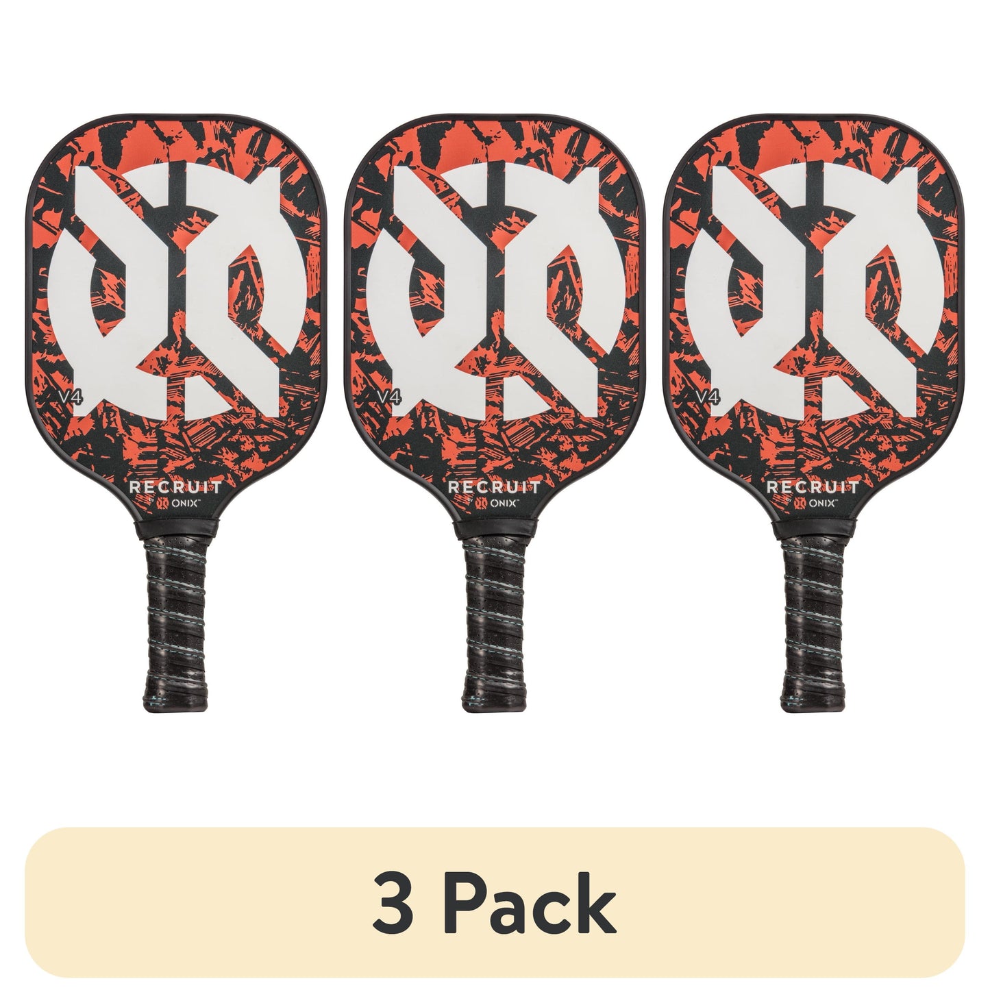 (3 Pack) Recruit by Pickleball Polypropylene Core V4 Paddle for All Ages and Skill Levels, Orange/Black, 7.6 Oz, New