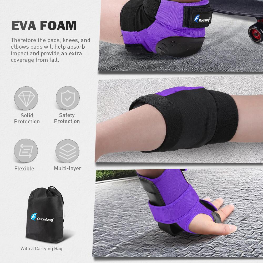 Knee Pads Elbow Pads and Wrist Guards 6 Pieces Cycling Skateboarding Protective Gear Set for Adults (Purple)