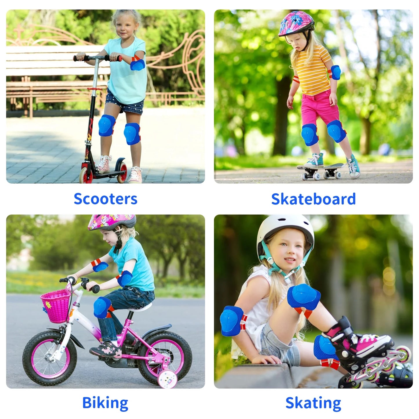 Kids Protective Gear Set - Knee Pads, Elbow Pads, and Wrist Guards for Skating, Cycling, Rollerblading, Scooter - Toddler to Teen Size (3-10 Years)