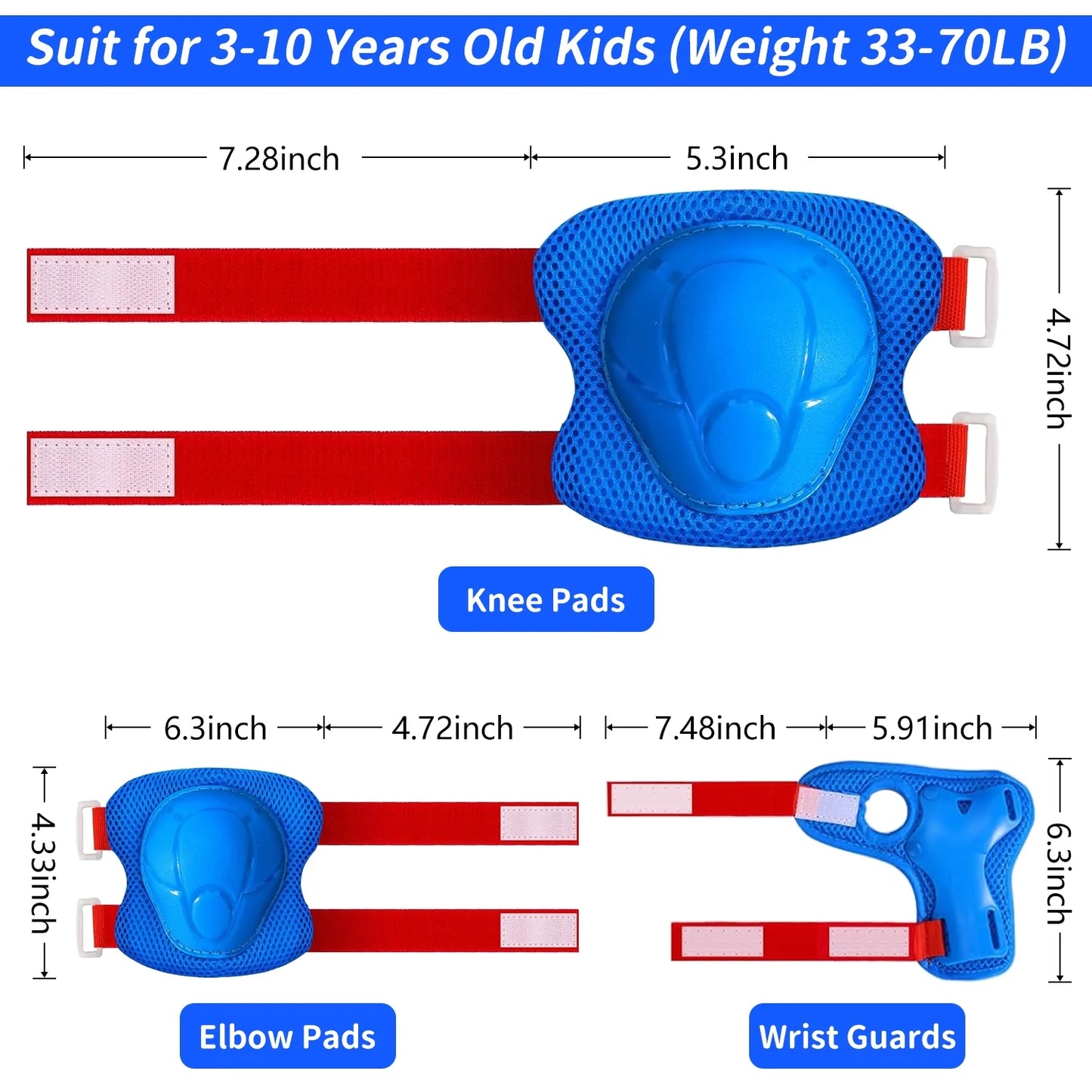 Kids Protective Gear Set - Knee Pads, Elbow Pads, and Wrist Guards for Skating, Cycling, Rollerblading, Scooter - Toddler to Teen Size (3-10 Years)