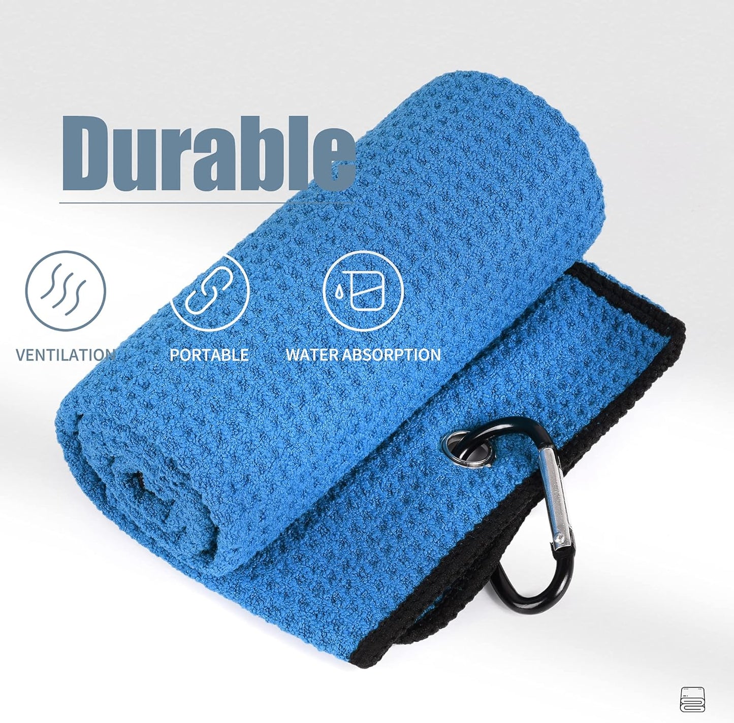 Microfiber Golf Towel, 16" X 24", Waffle Pattern Design with Carabiner Clip, Super Absorbent, Tri-Fold Large Golf Ball Towels, Golf Bag Accessories for Men and Women, Golf Gift(Blue)