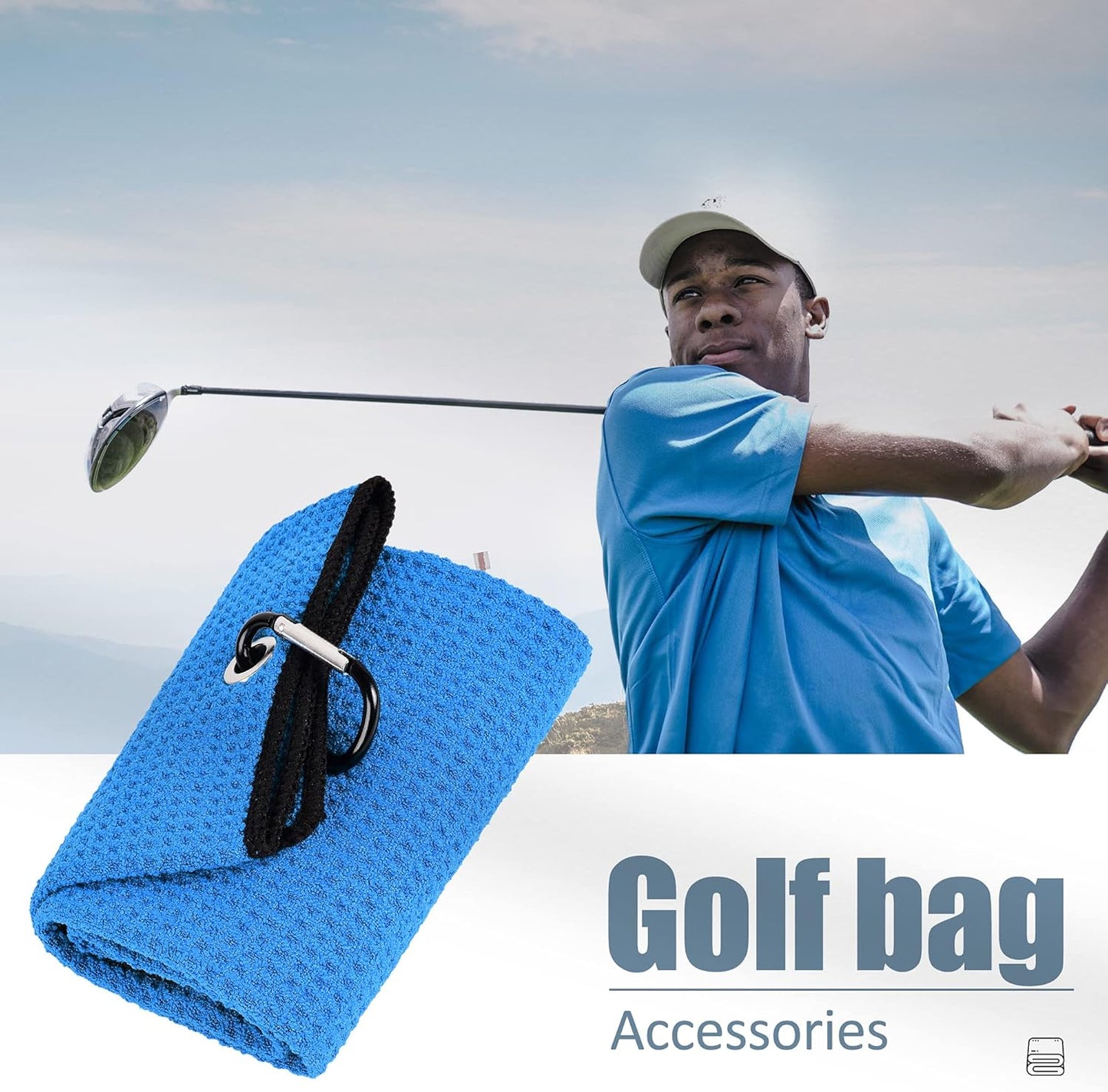 Microfiber Golf Towel, 16" X 24", Waffle Pattern Design with Carabiner Clip, Super Absorbent, Tri-Fold Large Golf Ball Towels, Golf Bag Accessories for Men and Women, Golf Gift(Blue)