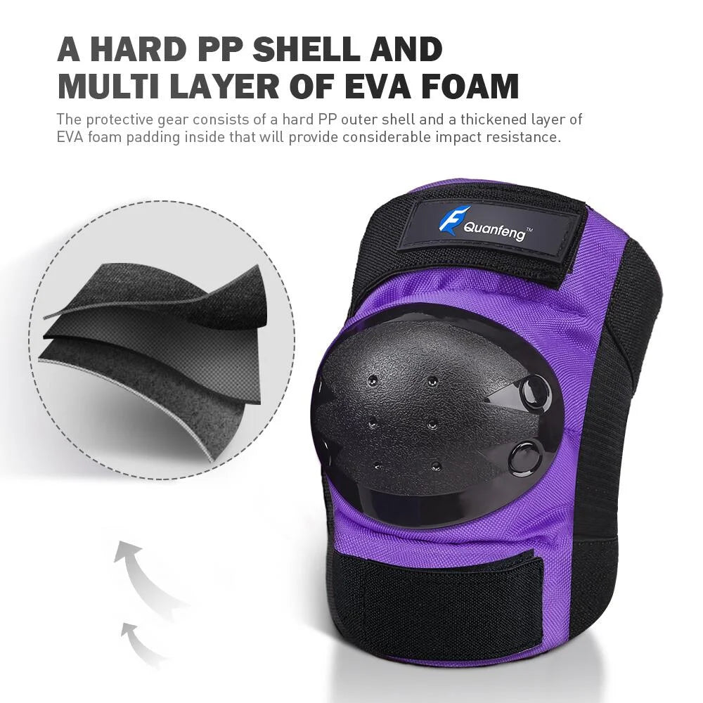 Knee Pads Elbow Pads and Wrist Guards 6 Pieces Cycling Skateboarding Protective Gear Set for Adults (Purple)