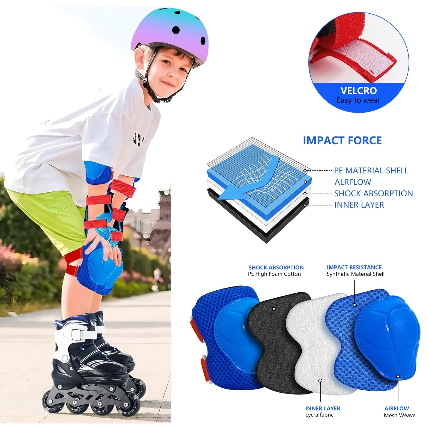 Kids Protective Gear Set - Knee Pads, Elbow Pads, and Wrist Guards for Skating, Cycling, Rollerblading, Scooter - Toddler to Teen Size (3-10 Years)