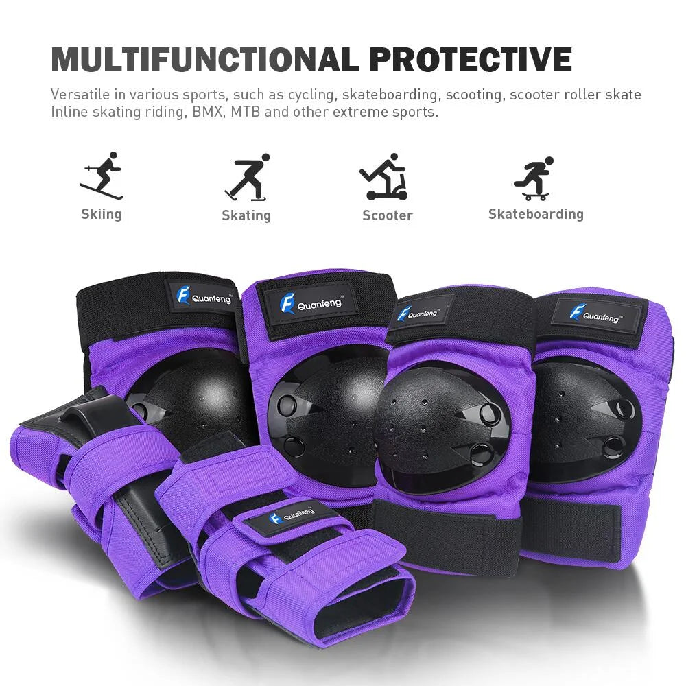 Knee Pads Elbow Pads and Wrist Guards 6 Pieces Cycling Skateboarding Protective Gear Set for Adults (Purple)