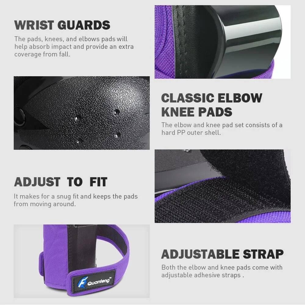 Knee Pads Elbow Pads and Wrist Guards 6 Pieces Cycling Skateboarding Protective Gear Set for Adults (Purple)