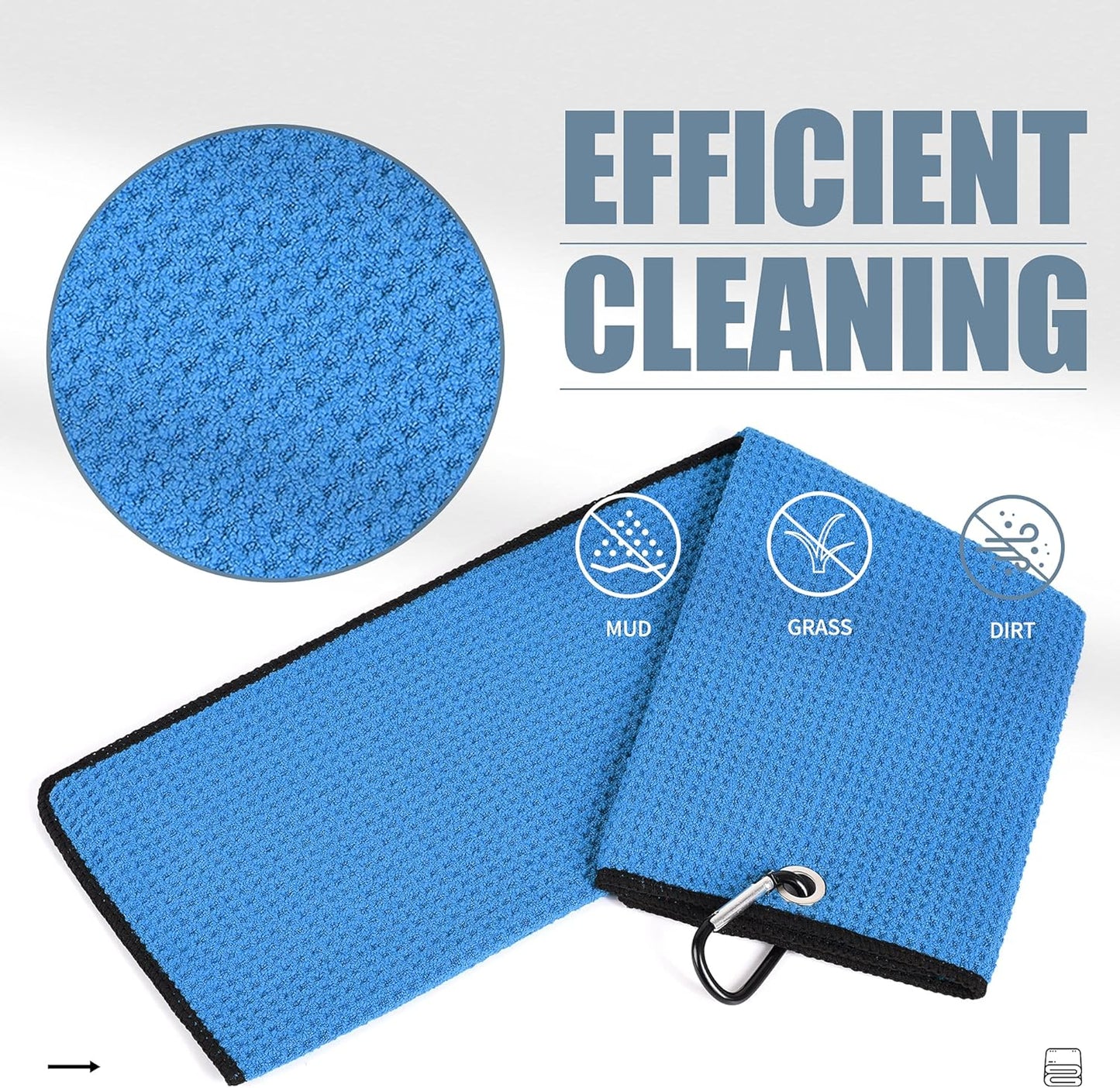 Microfiber Golf Towel, 16" X 24", Waffle Pattern Design with Carabiner Clip, Super Absorbent, Tri-Fold Large Golf Ball Towels, Golf Bag Accessories for Men and Women, Golf Gift(Blue)