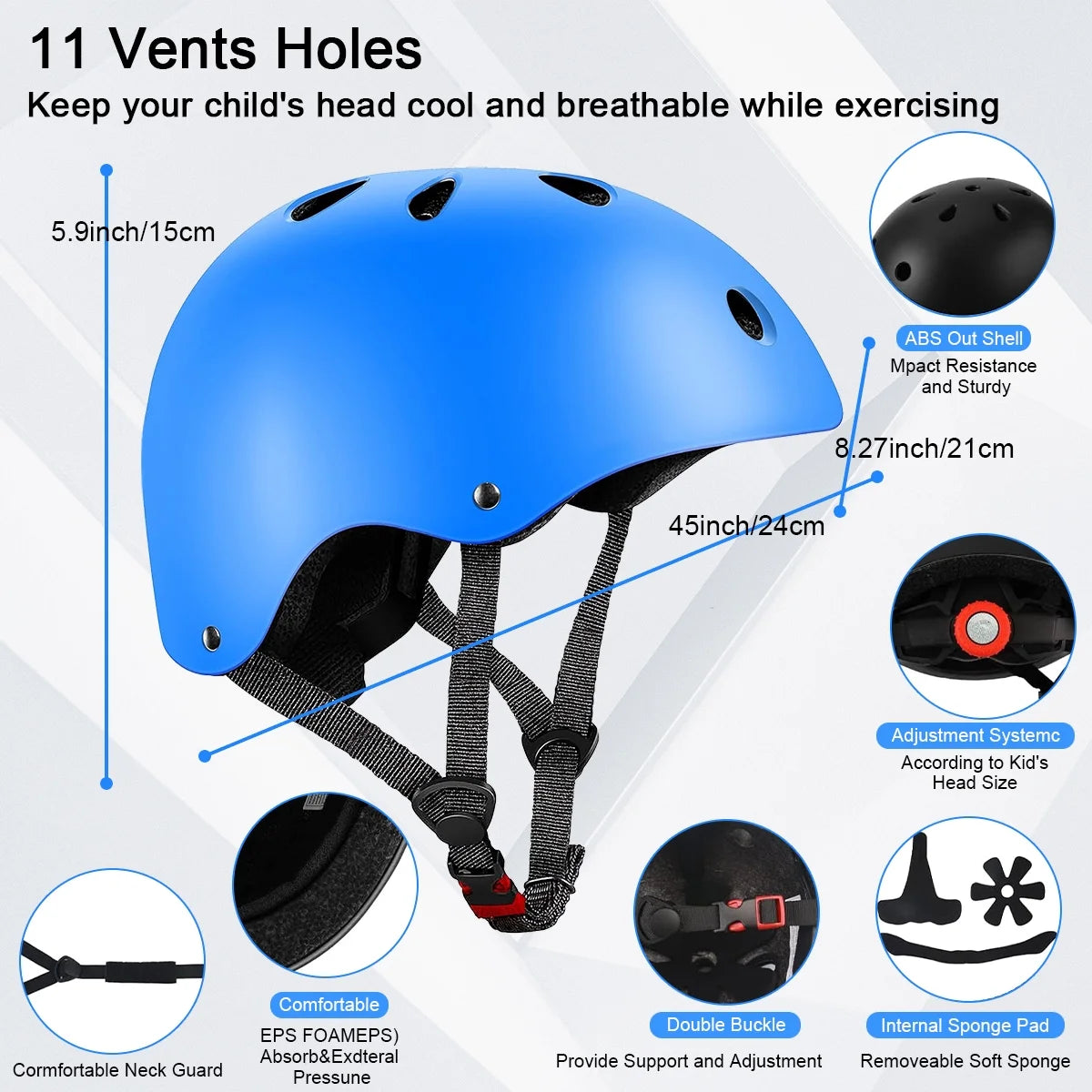 Kids Bike Helmet, Toddler Helmet for Ages 8-14 Boys Girls with Sports Protective Gear Set Knee Elbow Wrist Pads for Skateboard Cycling Scooter Rollerblading