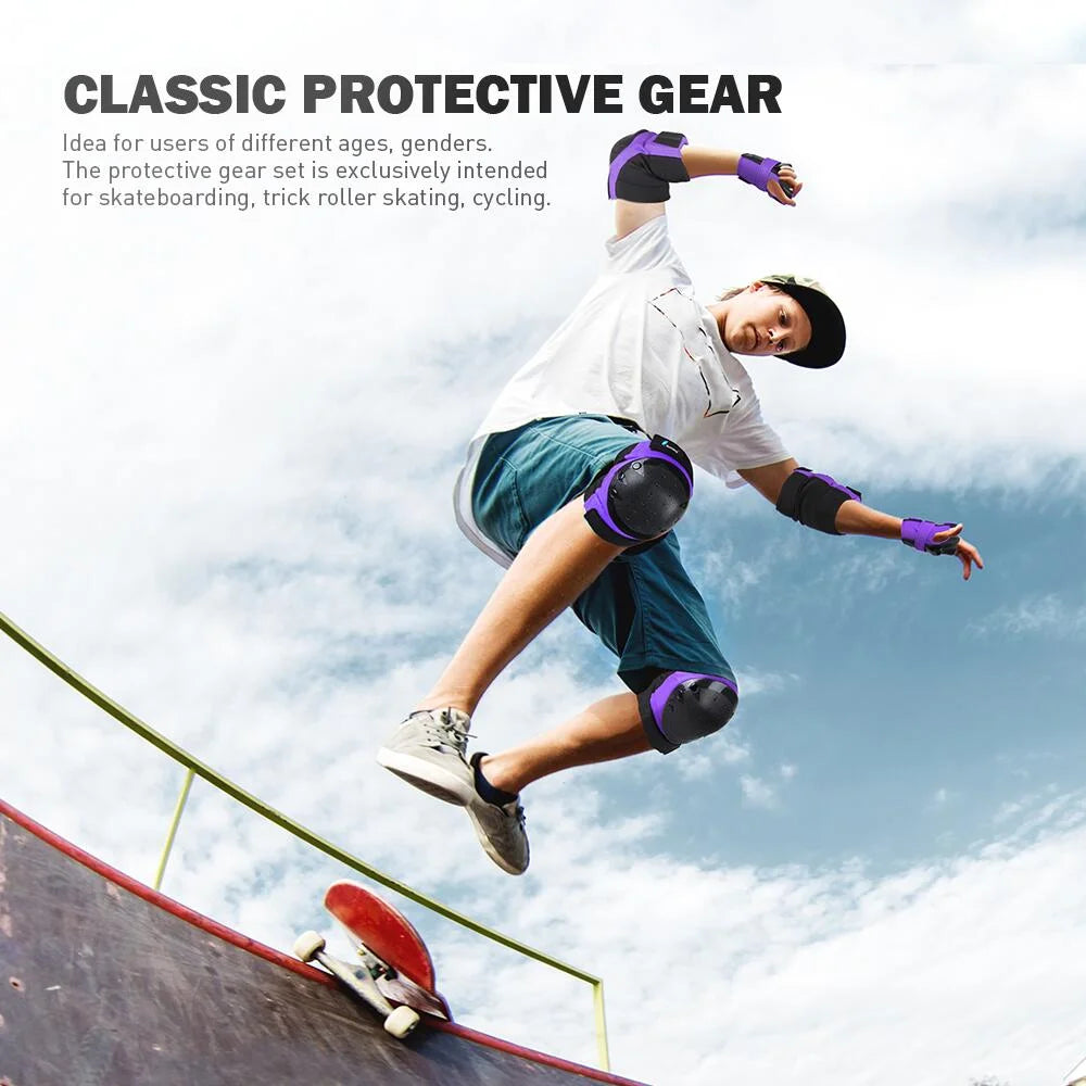 Knee Pads Elbow Pads and Wrist Guards 6 Pieces Cycling Skateboarding Protective Gear Set for Adults (Purple)