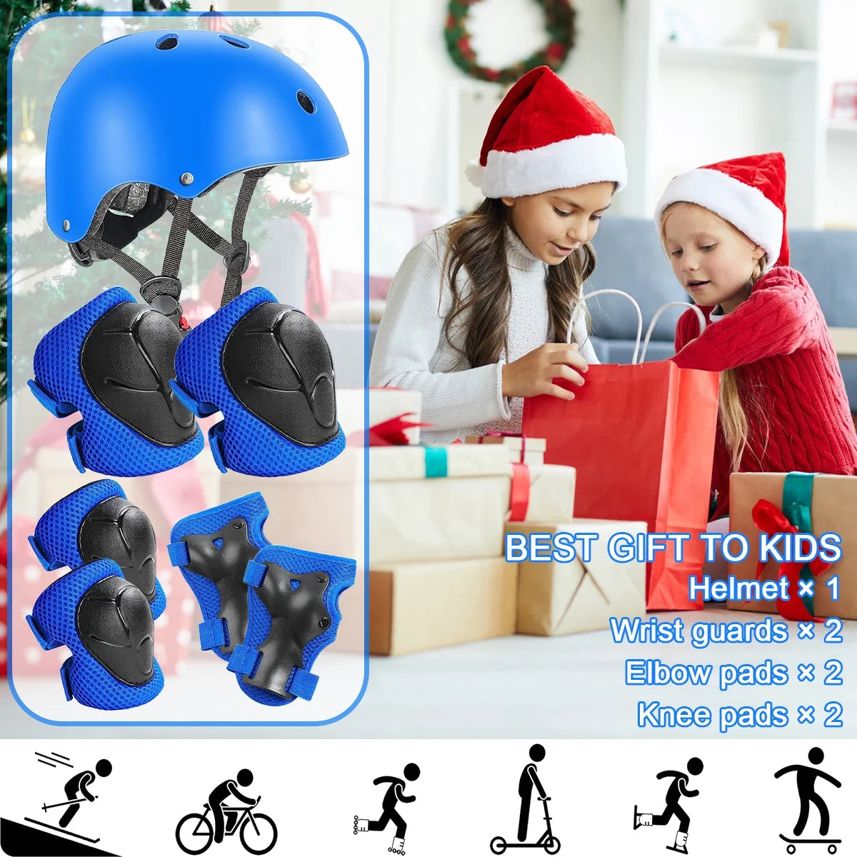 Kids Bike Helmet, Toddler Helmet for Ages 8-14 Boys Girls with Sports Protective Gear Set Knee Elbow Wrist Pads for Skateboard Cycling Scooter Rollerblading