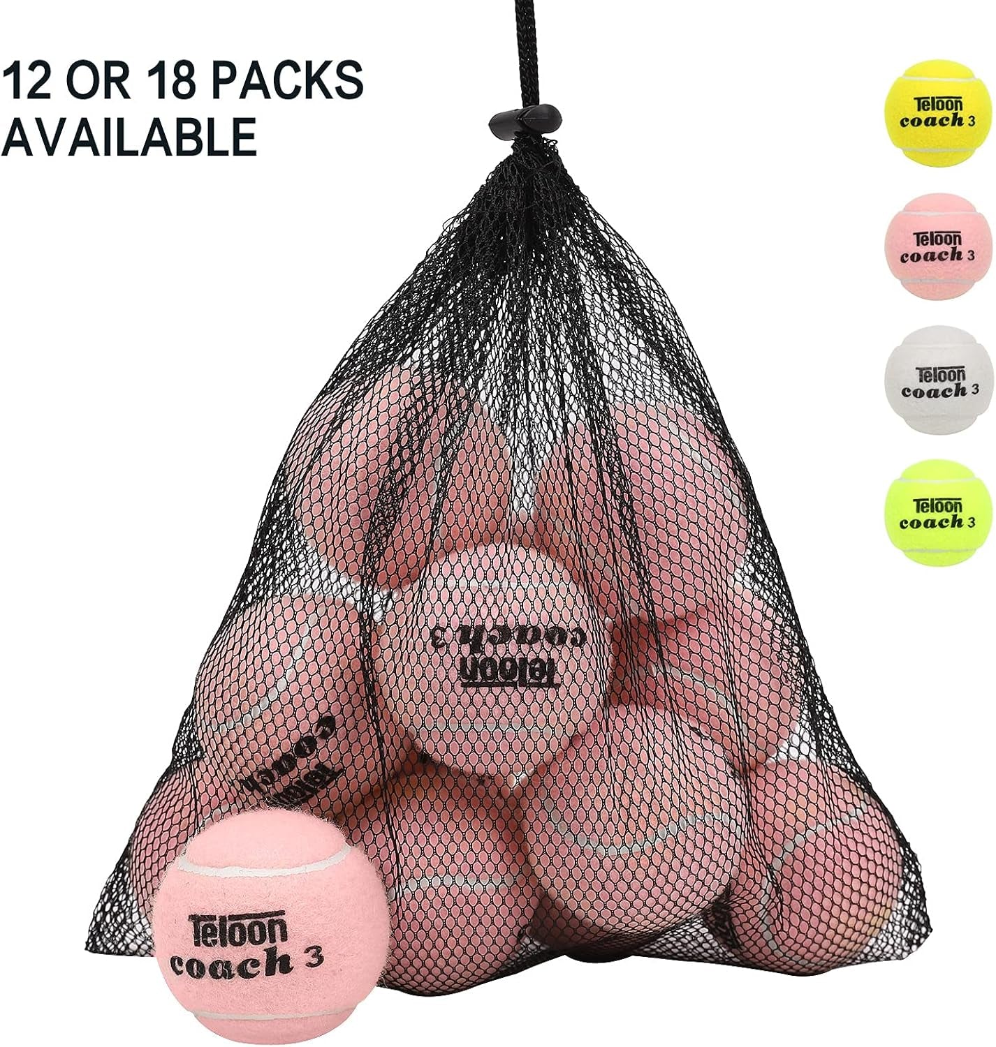 Pressure Training Tennis Balls-12 or 18 Count-Mesh Carry Bagļ¼4 Colors Availableļ¼Pressureless Training Exercise Tennis Balls for Beginners.