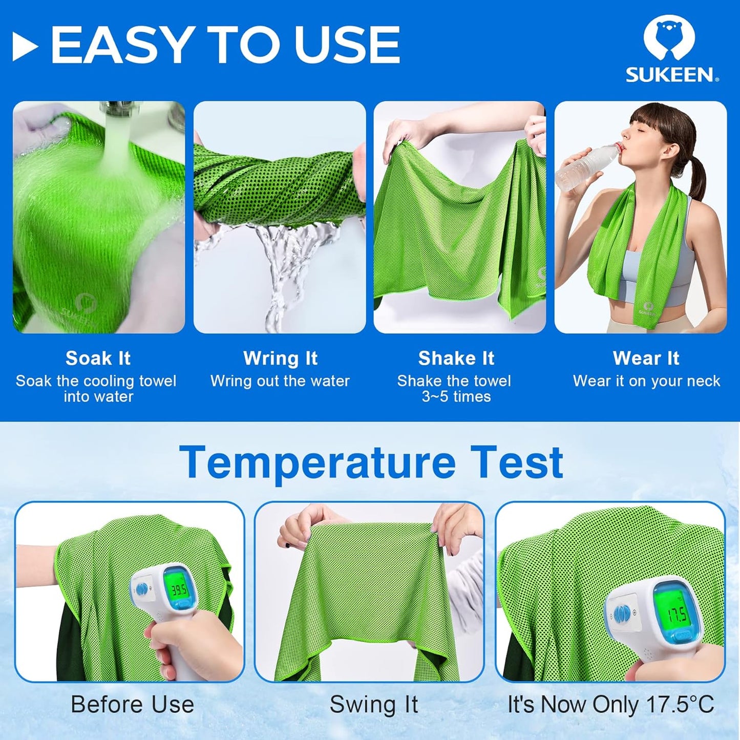 [4 Pack] Cooling Towel (40"X12"), Ice Microfiber Towel, Soft Breathable for Yoga, Sport, Running, Gym, Workout, Camping, Fitness & More Activities