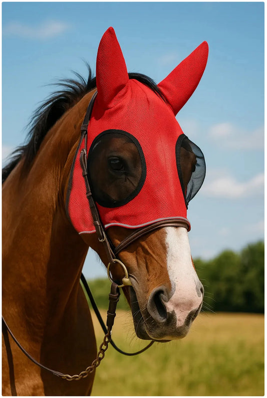 Breathable Mesh Horse Fly Mask with Dust - Proof & Reflective Strip Design