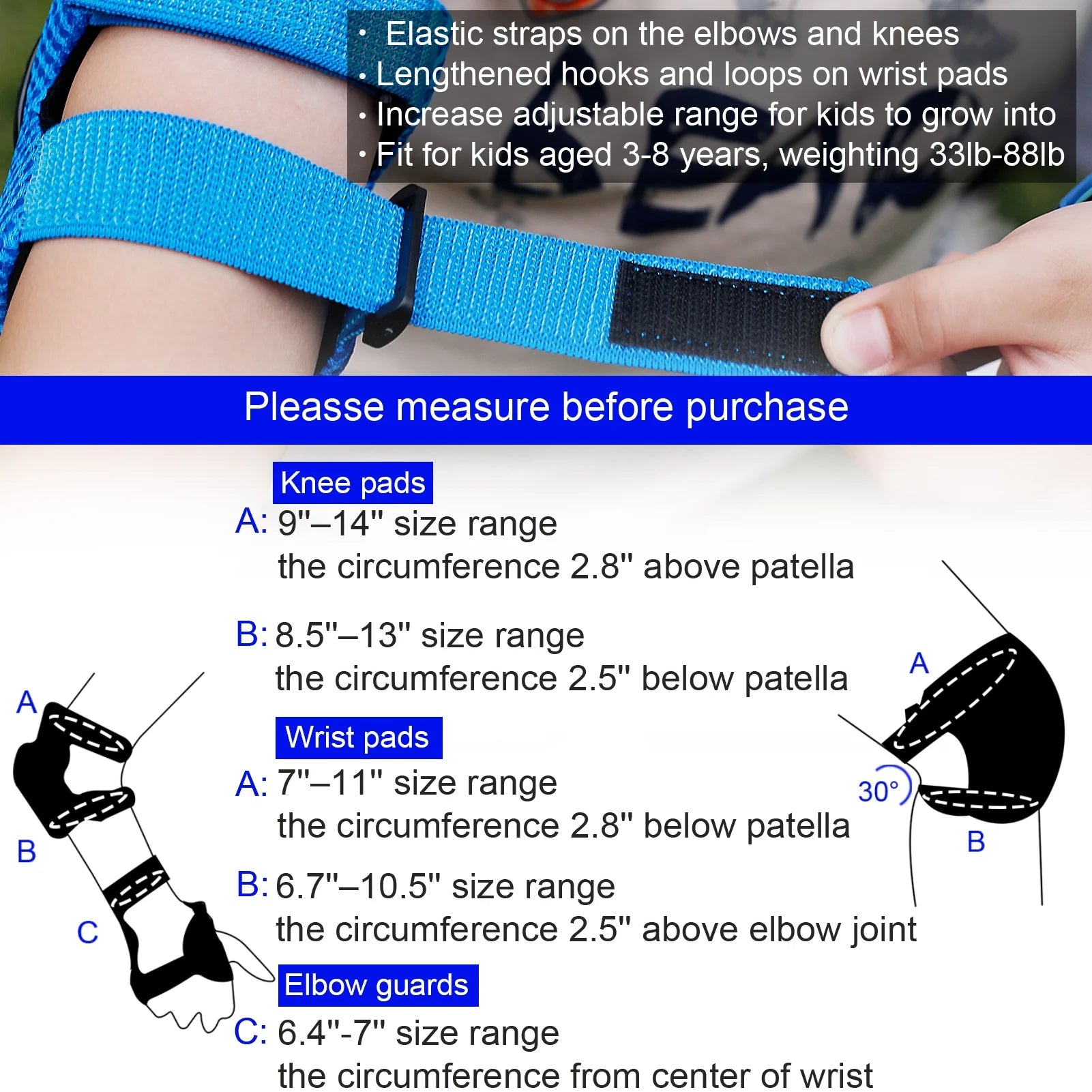 Kids Knee Pads and Elbow Pads Set, Toddler Knee Pads for Kids with Wrist Guard 3 in 1 Protective Gear Set for Youth Boys Girls Scooter, Cycling, Skateboard, Riding Sports