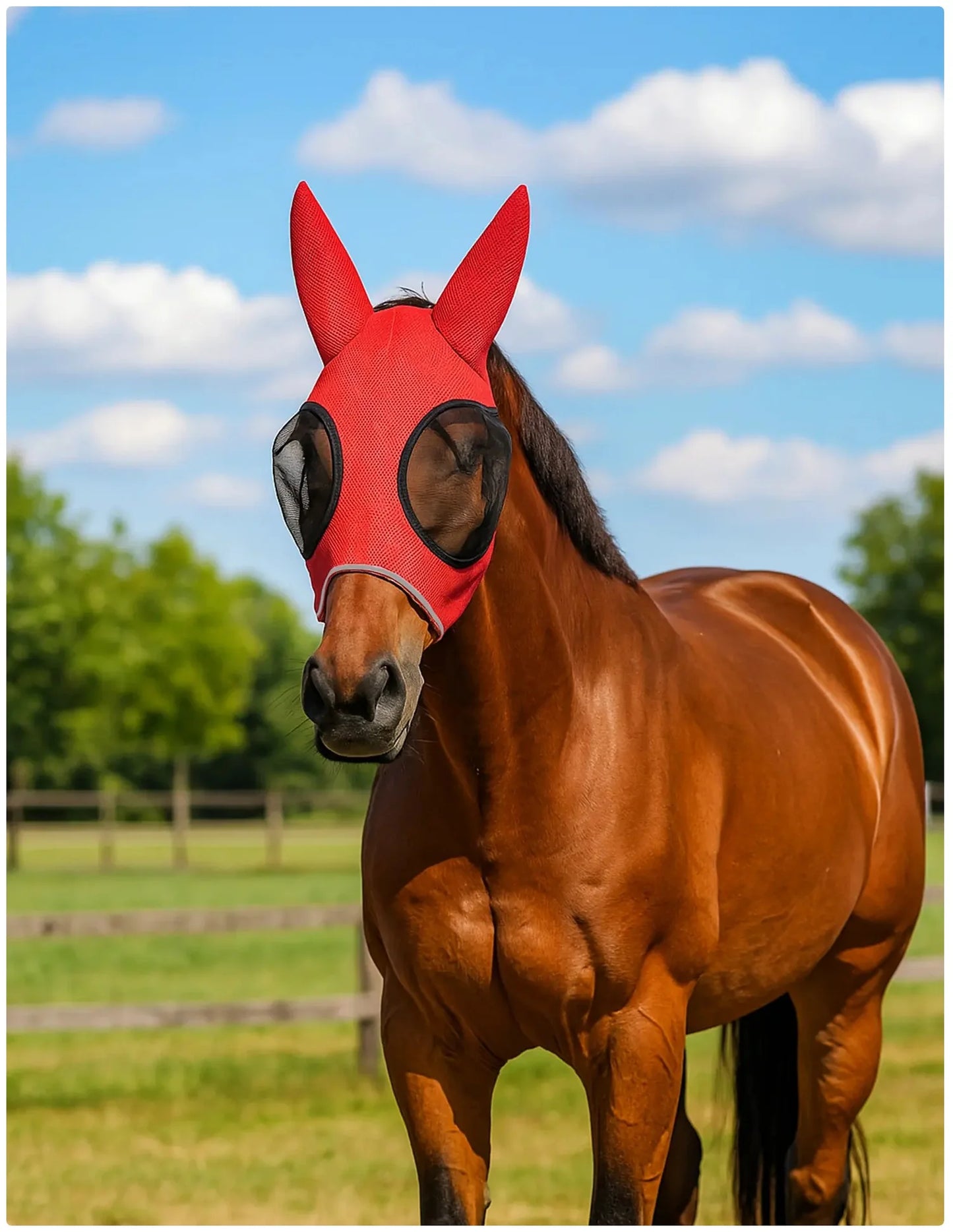 Breathable Mesh Horse Fly Mask with Dust - Proof & Reflective Strip Design