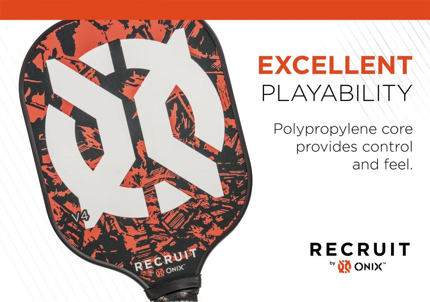 (3 Pack) Recruit by  Pickleball Polypropylene Core V4 Paddle for All Ages and Skill Levels, Orange/Black, 7.6 Oz, New