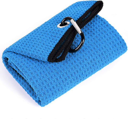 Microfiber Golf Towel, 16" X 24", Waffle Pattern Design with Carabiner Clip, Super Absorbent, Tri-Fold Large Golf Ball Towels, Golf Bag Accessories for Men and Women, Golf Gift（Blue）