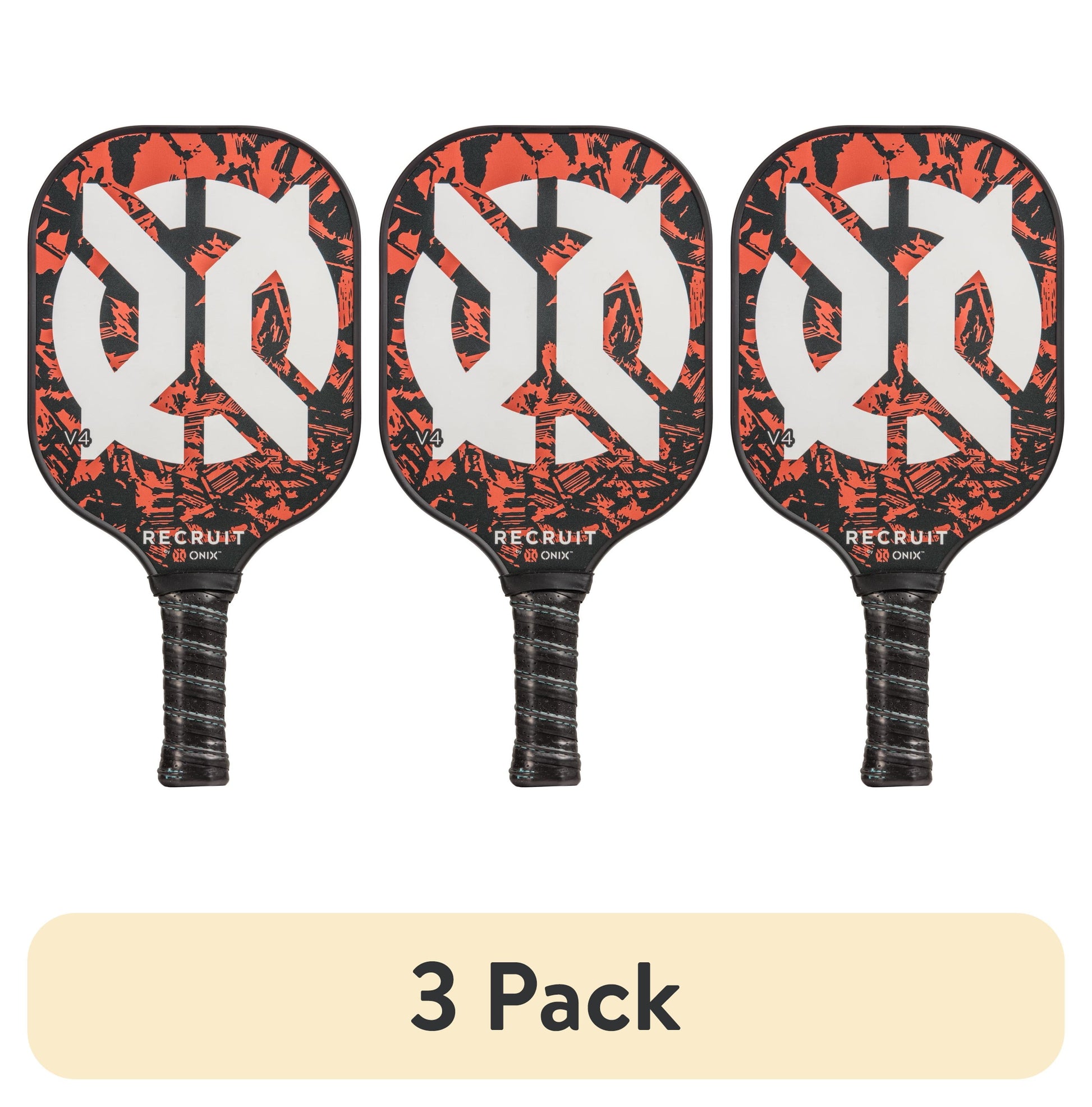 (3 Pack) Recruit by  Pickleball Polypropylene Core V4 Paddle for All Ages and Skill Levels, Orange/Black, 7.6 Oz, New