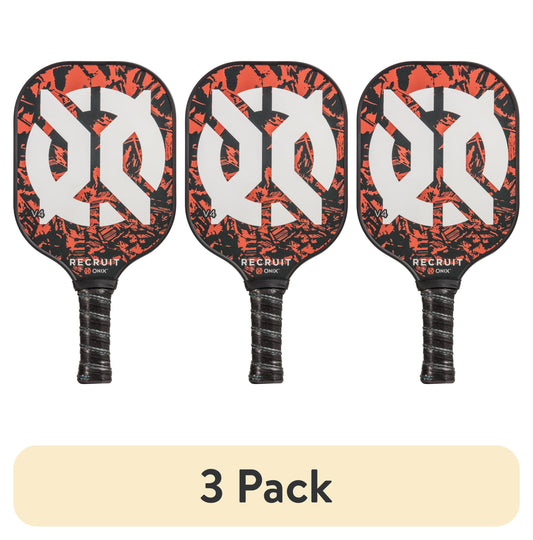 (3 Pack) Recruit by  Pickleball Polypropylene Core V4 Paddle for All Ages and Skill Levels, Orange/Black, 7.6 Oz, New