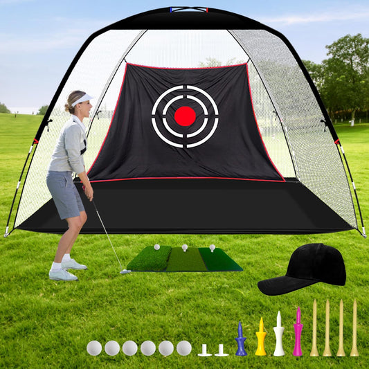 Golf Practice Net - Including Real Balls/Turf Mat/Tees/Hat/Target/Bag: Gift for Mens Golf Lovers - Indoor Outdoor Backyard Use