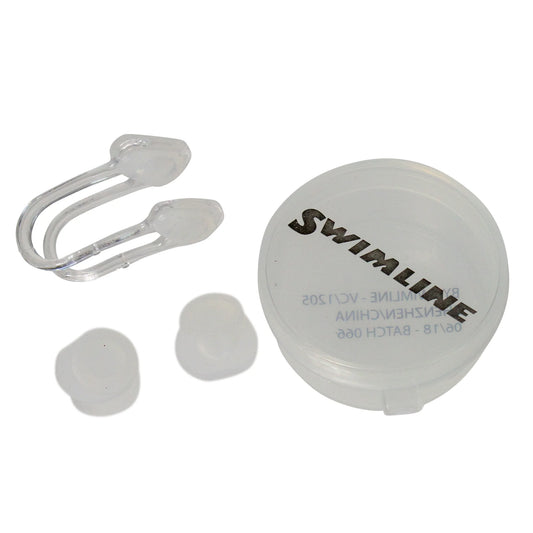 1.75" White Ear Plugs Nose Pinch and Storage Case Swimming Pool Set