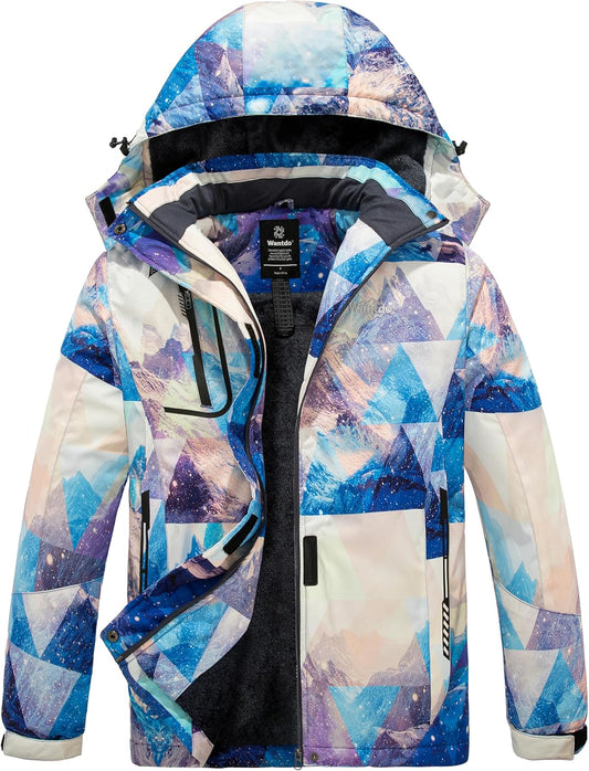 Women'S Mountain Waterproof Ski Jacket Windproof Rain Jacket Winter Warm Hooded Coat