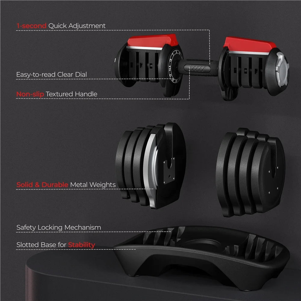 12-In-1 Quick-Adjust Dumbbell Weights, Black, 3-40 Lb