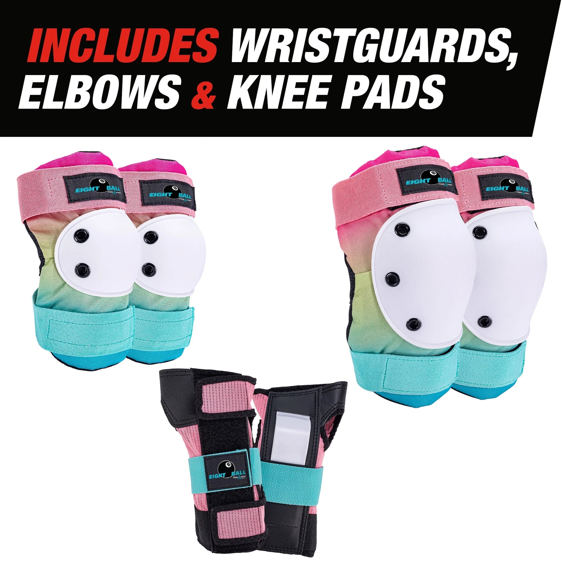 3 Pack Child Knee Pads and Elbow Pads for Bike, Skate, and Scooter, Shaved Ice