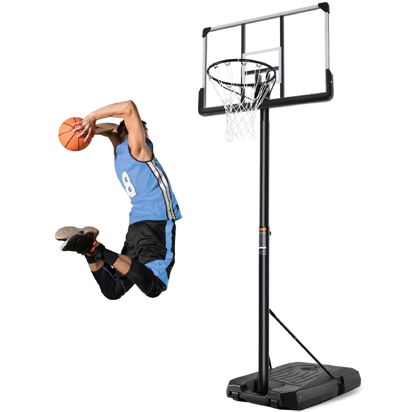 44In Portable Basketball Hoop with Height Adjustable 6 Ft to 10 Ft, Large Backboard, Base and Wheels, Basketball Goals for Teenagers Adults Indoor Outdoor Use
