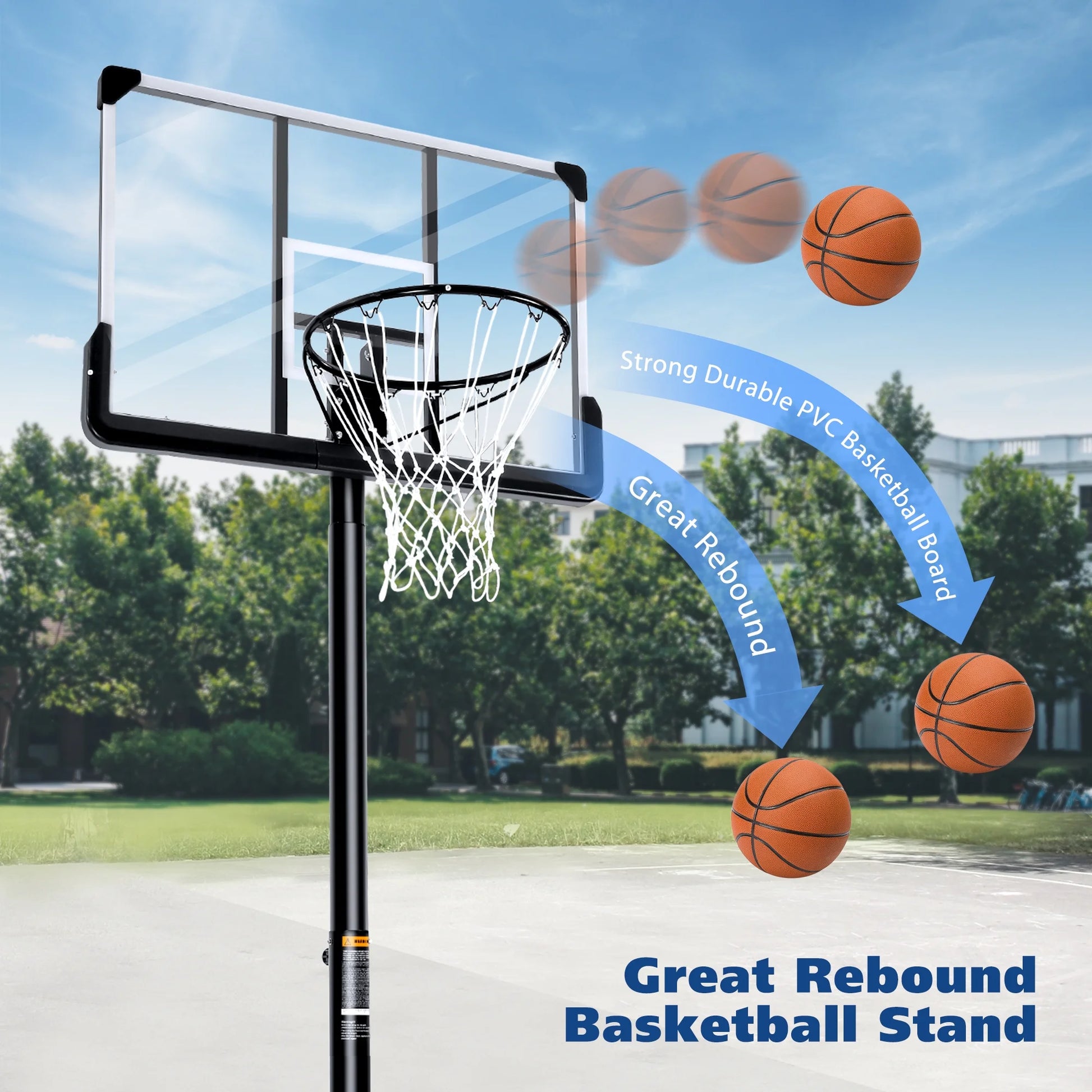 44In Portable Basketball Hoop with Height Adjustable 6 Ft to 10 Ft, Large Backboard, Base and Wheels, Basketball Goals for Teenagers Adults Indoor Outdoor Use