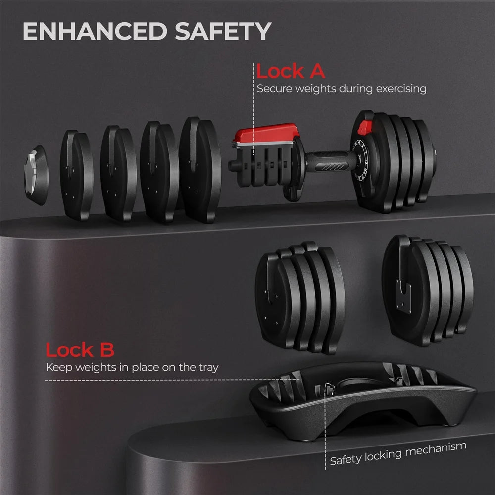 12-In-1 Quick-Adjust Dumbbell Weights, Black, 3-40 Lb